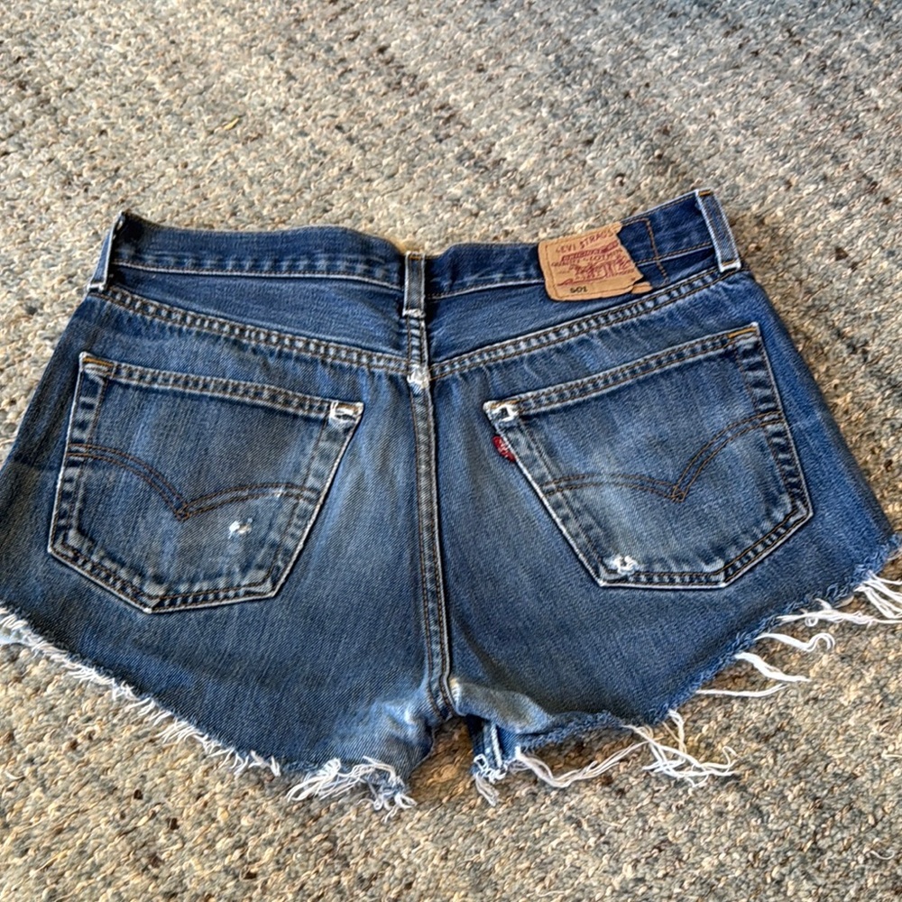 Levi's Dark Blue Denim Cutoff Shorts with Frayed Hem